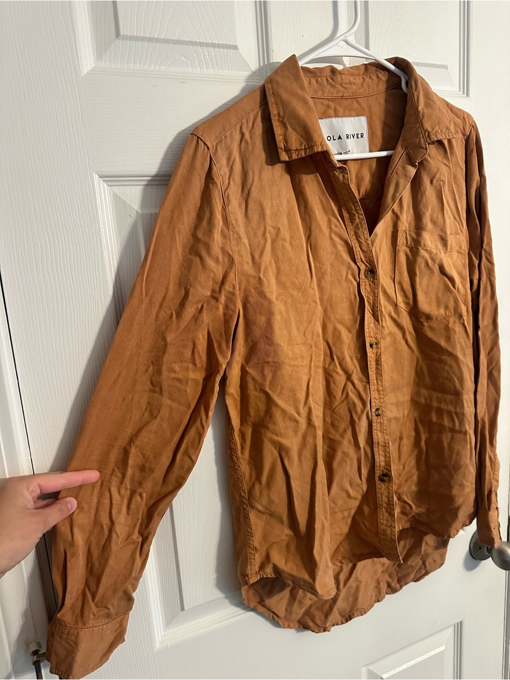 Woman’s Rust Color Long-Sleeve Button-Up Shirt - Picture 3 of 6